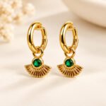 emerald fan fringe gold huggies