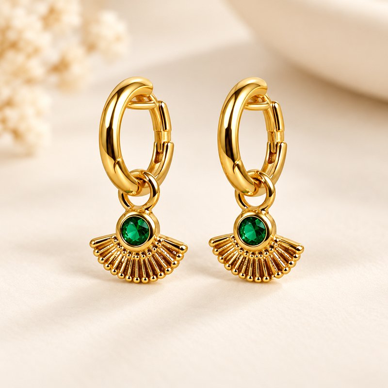 emerald fan fringe gold huggies