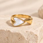 gold heart mother of pearl ring