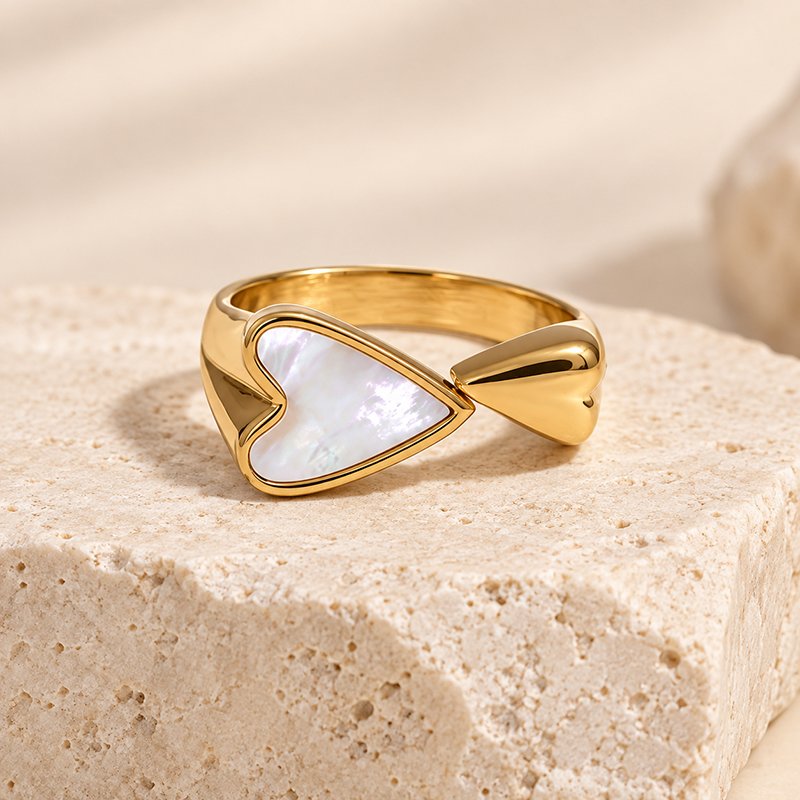 gold heart mother of pearl ring