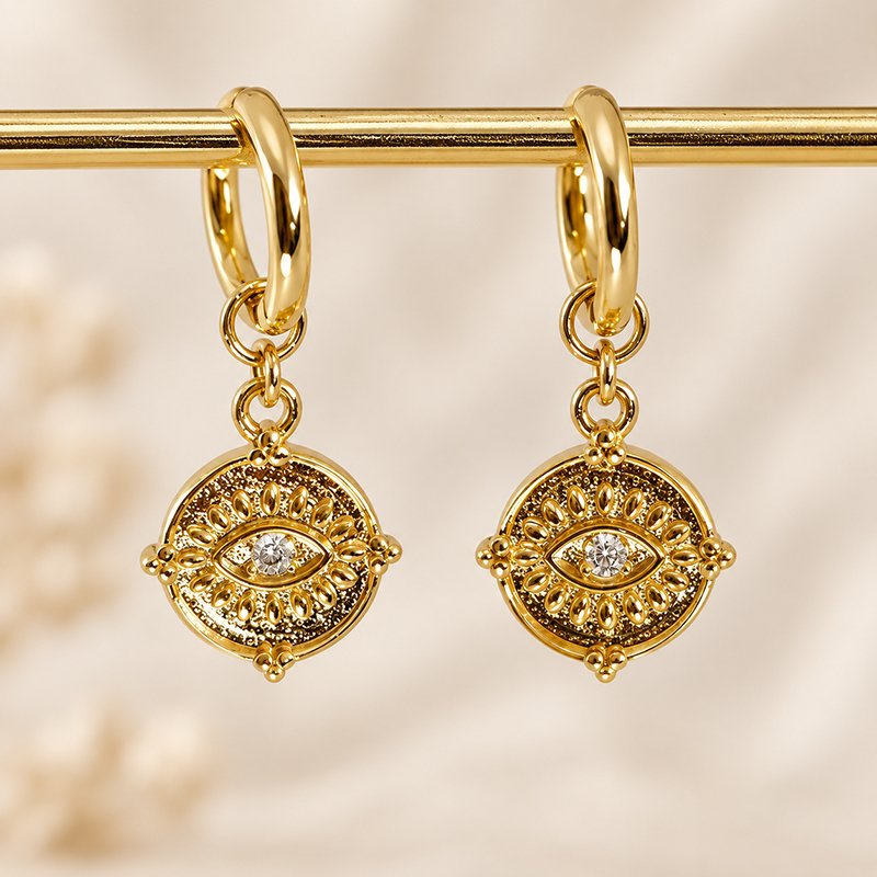 golden evil eye hoop earrings