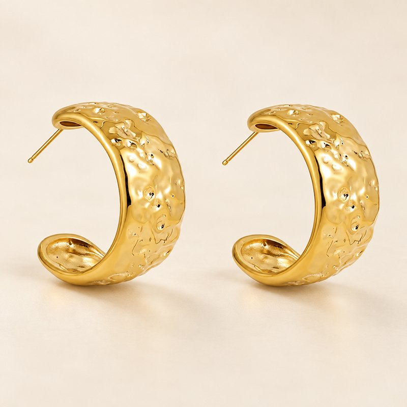 hammered gold hoop cuff earrings