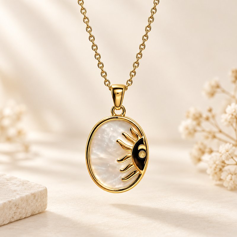 iridescent sun eye gold pendant
