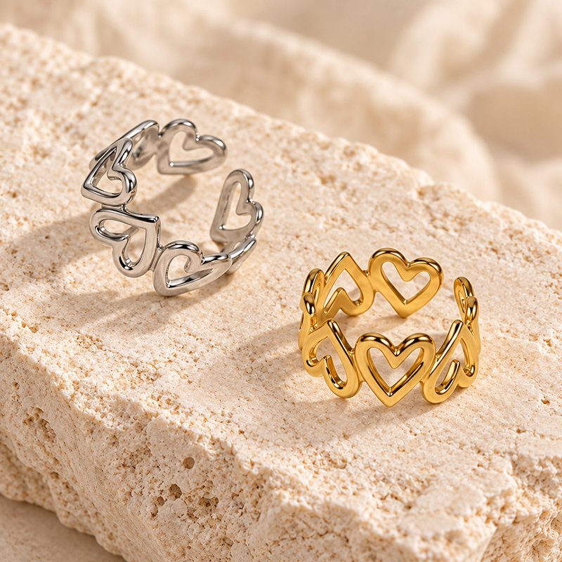 linked heart rings on limestone