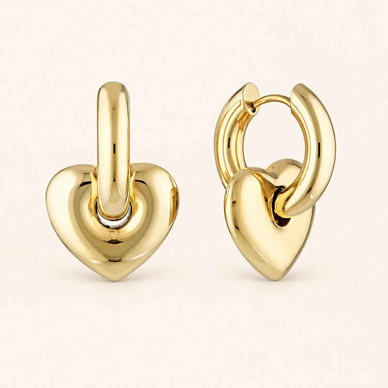 polished gold heart hoop earrings