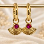 ruby fan gold hoop earrings