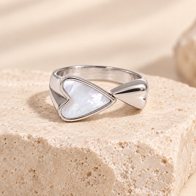 silver mother of pearl heart ring